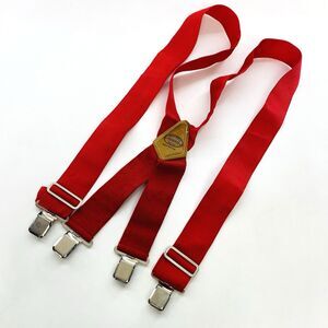 Vintage NICHOLAS Heavy Duty Clip On Suspenders Wide Adjustable Straps Red Nylon